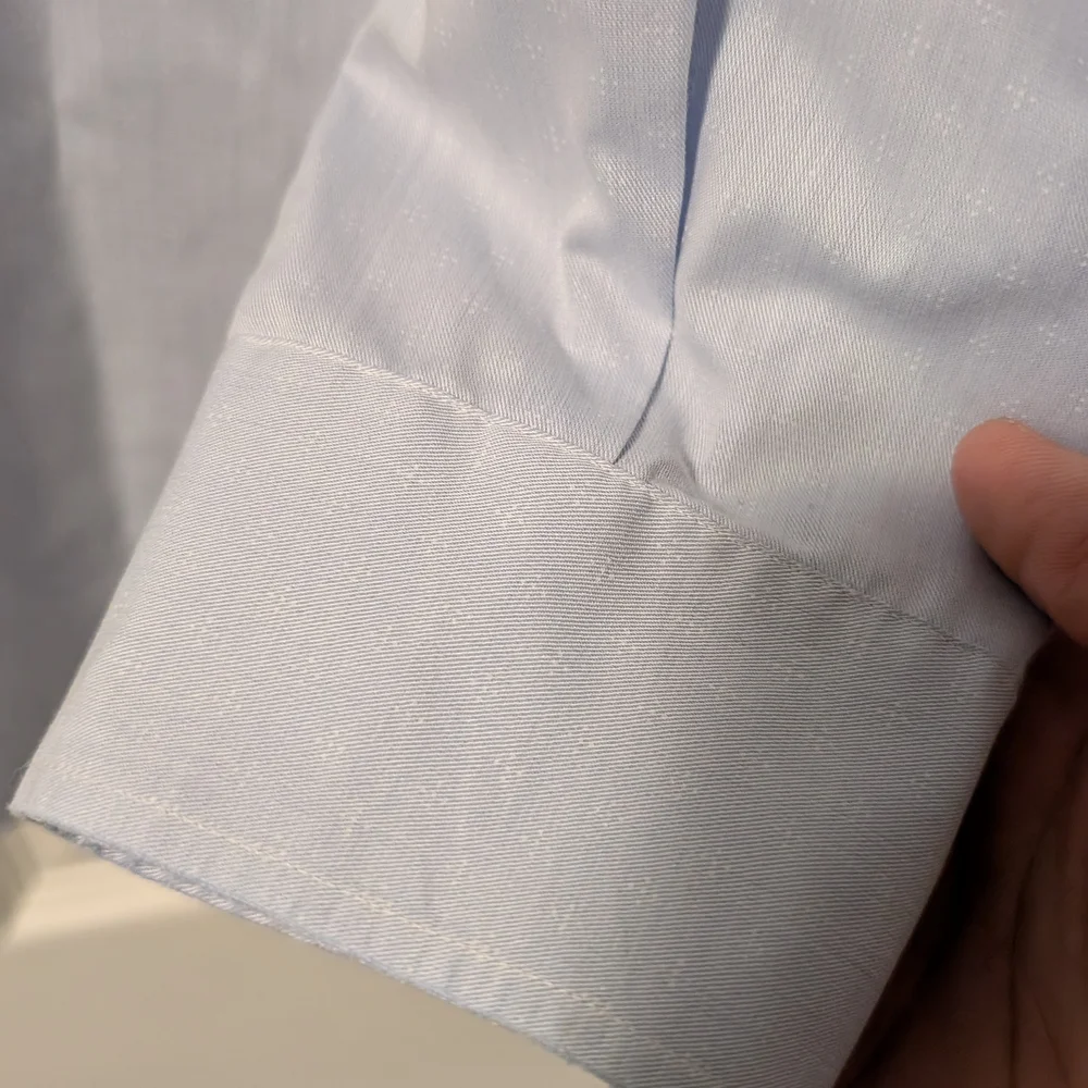 Light Blue and White Micro-Patterned 300 Cotton Shirt - Picture 4 of 6